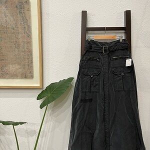 Free People Faded Black Midi/Maxi Skirt with Belt Pockets Zippers Buttons